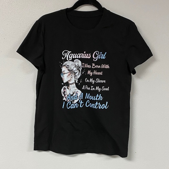 Tops - Aquarius Girl Graphic Tee - Black. Size M